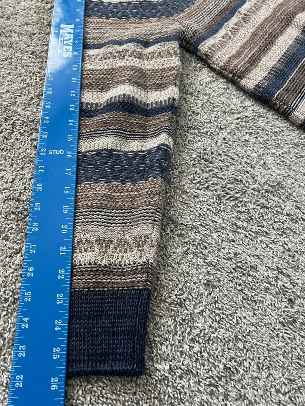 Faherty Men’s Baja Striped Knit Hooded Quarter Button Sweater Navy Tan - Size M